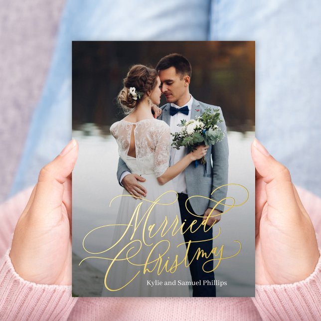 Married Christmas Foil Newlywed Photo Holiday Card (Creator Uploaded)