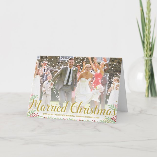 Married Christmas | Folded Newlyweds Holiday Photo Card (Front)