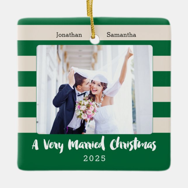 Married Christmas For Newlyweds, Photo Ceramic Tree Decoration (Front)
