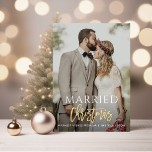 MARRIED CHRISTMAS gold script wedding announcement