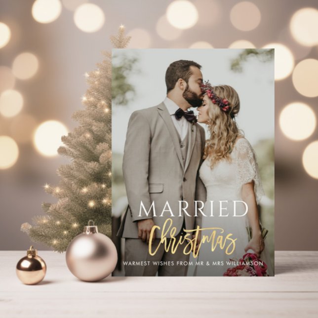 MARRIED CHRISTMAS gold script wedding announcement (Creator Uploaded)