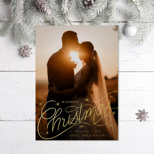 Married Christmas Hand-Lettering Photo Foil Holiday Card