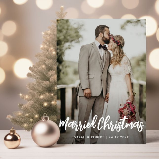 married christmas holiday announcement photo postcard (Creator Uploaded)