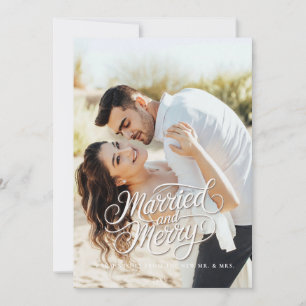 Married Christmas Newlywed Brush Script Photo Holiday Card