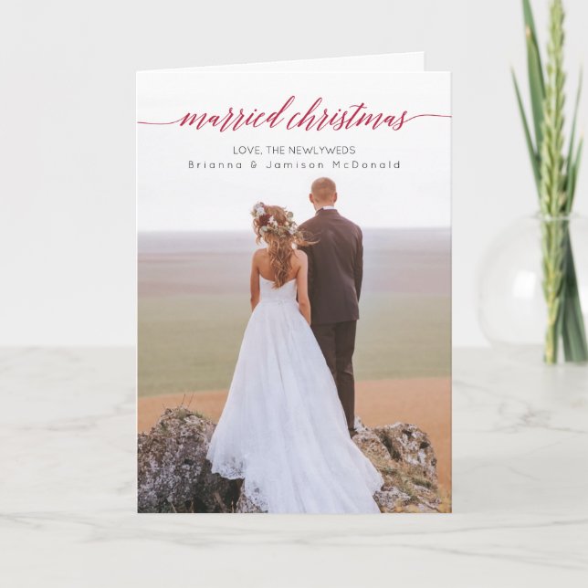 Married Christmas Newlywed Photo Folded Holiday Card (Front)