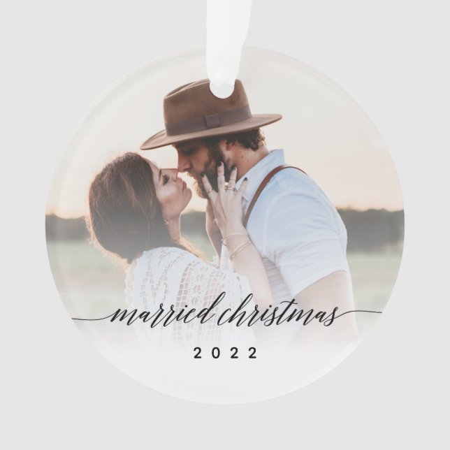 Married Christmas Newlywed Photo Keepsake Ornament (Front)
