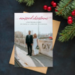 Married Christmas Newlywed Photo Red Holiday Card<br><div class="desc">Celebrate your first Christmas as a married couple with this stunning holiday wedding card.
There is a 2-photo collage on the back for you to showcase your favourite photos and room for your own custom sentiment to your nearest and dearest.</div>