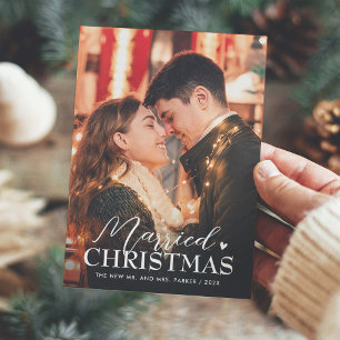Married Christmas Newlywed Simple Stylish 2 Photo Holiday Card