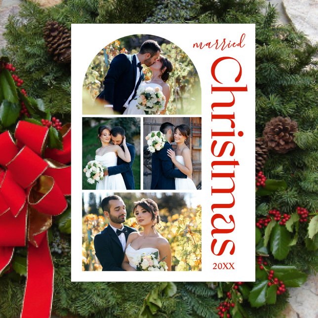  Married Christmas Newlyweds 8 Photo Collage Arch Holiday Card (Creator Uploaded)