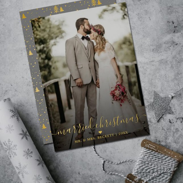 Married Christmas Newlyweds Photo Real Foil Holiday Card (Creator Uploaded)