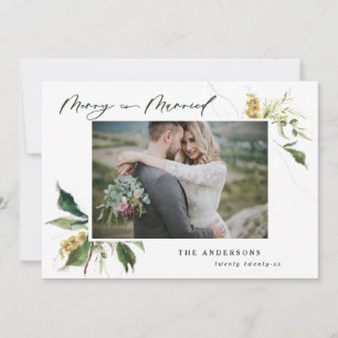 Married Christmas painted floral photo holiday Card
