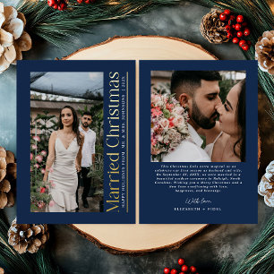 Married Christmas Photo Newlyweds Navy Blue Foil Holiday Card
