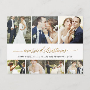 Married Christmas Script Holiday 7Photo Collage Postcard