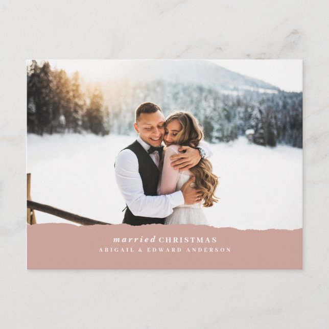 Married Christmas torn paper wedding announcement Postcard (Front)
