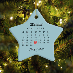 Married Christmas Wedding Date Heart Script Ornament
