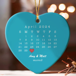 Married Christmas Wedding Date Heart Script Ornament