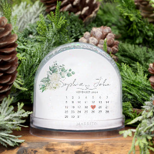 Married Christmas Wedding Date Heart Script Snowglobe
