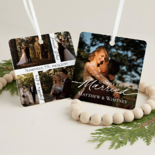 Married Couple 1st Christmas Elegant Photo Collage Metal Tree Decoration