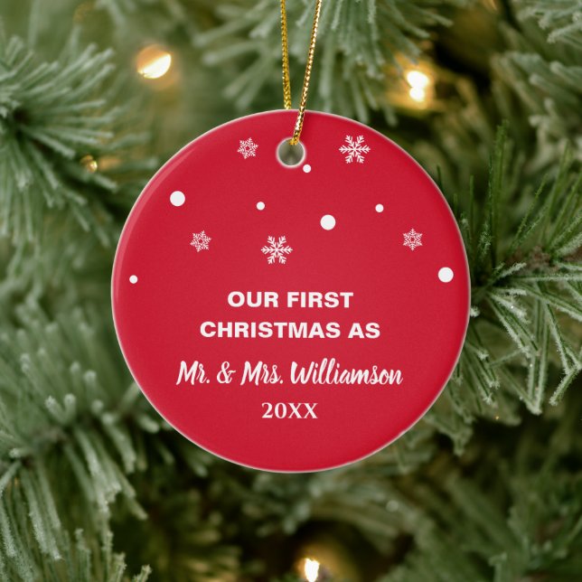 Married Couple Custom Photo Our First Christmas Ceramic Ornament (Tree)