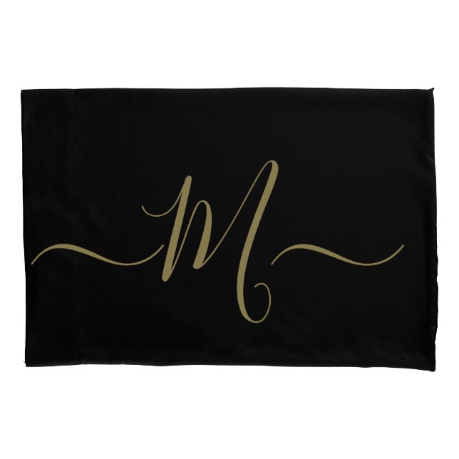 Married couple elegant initial monogram black gold pillowcase (Front)