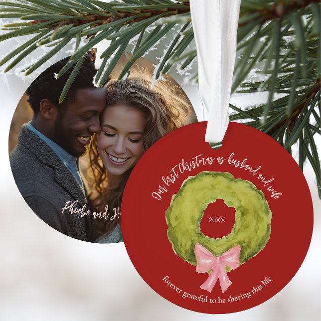 Married Couple First Christmas Keepsake Red Green Ornament (Creator Uploaded)
