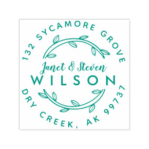 Married Couple Full Names Hand Drawn Wreath Self-inking Stamp