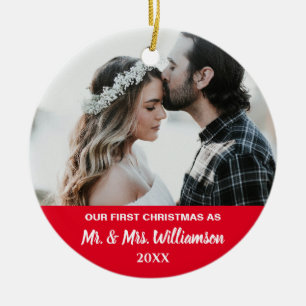 Married Couple Our First Christmas Custom Photo Ceramic Ornament