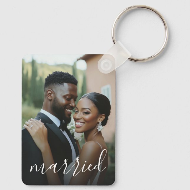 Married Couple Photo Wedding Key Ring (Back)