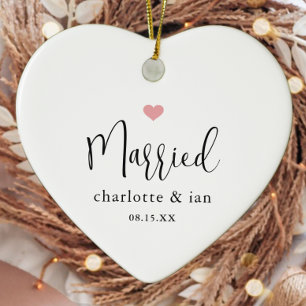 Married Couple Wedding Date Photo Keepsake  Ceramic Ornament
