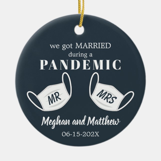 Married during a Pandemic with photo Ceramic Ornament (Front)