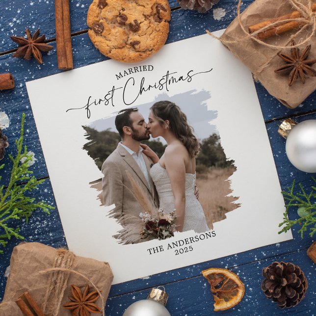 Married First Christmas Multi Photo Wedding  Thank You Card (Creator Uploaded)