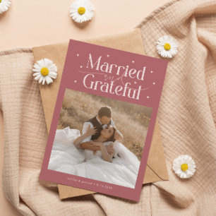 Married & Grateful Wedding Photo Pink Thank You Card