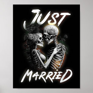 Married Halloween Skeleton Bride And Groom Wedding Poster