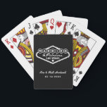 Married in Fabulous Las Vegas Black Wedding Playing Cards<br><div class="desc">These unique and fun custom "Married in Fabulous Las Vegas" wedding favour playing cards feature a design inspired by the Welcome to Las Vegas,  Nevada" sign,  along with monogram text that can be personalised with the couple's name and wedding date. Black and white colours can be modified.</div>