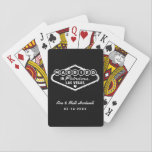 Married in Fabulous Las Vegas Black Wedding Playing Cards<br><div class="desc">These unique and fun custom "Married in Fabulous Las Vegas" wedding favour playing cards feature a design inspired by the Welcome to Las Vegas,  Nevada" sign,  along with monogram text that can be personalised with the couple's name and wedding date. Black and white colours can be modified.</div>