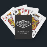 Married in Fabulous Las Vegas Black Wedding Playing Cards<br><div class="desc">These unique and fun custom "Married in Fabulous Las Vegas" wedding favour playing cards feature a design inspired by the Welcome to Las Vegas,  Nevada" sign,  along with monogram text that can be personalised with the couple's name and wedding date. Black and white colours can be modified.</div>