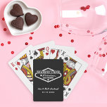 Married in Fabulous Las Vegas Black White Playing Cards<br><div class="desc">Sleek black and white deliver a bold, contemporary look on these personalised Las Vegas wedding monogram playing cards. Features a Married In Fabulous Las Vegas sign design in white on a dramatic black background with customisable couple names and wedding date. All text is fully editable. A chic and modern wedding...</div>