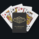 Married in Fabulous Las Vegas Gold Wedding Playing Cards<br><div class="desc">These unique and fun custom "Married in Fabulous Las Vegas" wedding favour playing cards feature a faux gold foil design inspired by the Welcome to Las Vegas,  Nevada" sign,  along with monogram text that can be personalised with the couple's name and wedding date. Black background colour can be modified.</div>