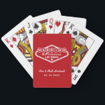 Married in Fabulous Las Vegas Red Wedding Playing Cards<br><div class="desc">These unique and fun custom "Married in Fabulous Las Vegas" wedding favour playing cards feature a design inspired by the Welcome to Las Vegas,  Nevada" sign,  along with monogram text that can be personalised with the couple's name and wedding date. Red and white colours can be modified.</div>