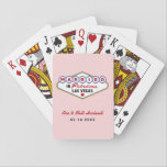 Married in Fabulous Las Vegas Wedding Monogram Playing Cards<br><div class="desc">These unique and fun custom "Married in Fabulous Las Vegas" wedding favour playing cards feature a monogram of the bride and groom's names and wedding dates and a light pink background. Black,  white,  red,  blue,  yellow,  and grey design colours.</div>
