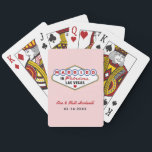 Married in Fabulous Las Vegas Wedding Monogram Playing Cards<br><div class="desc">These unique and fun custom "Married in Fabulous Las Vegas" wedding favour playing cards feature a monogram of the bride and groom's names and wedding dates and a light pink background. Black,  white,  red,  blue,  yellow,  and grey design colours.</div>