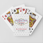 Married in Fabulous Las Vegas Wedding Monogram Playing Cards<br><div class="desc">Custom "Married in Fabulous Las Vegas" wedding favour playing cards feature a monogram of the bride and groom's names and wedding dates and heart patterned background. Black,  red,  blue,  yellow,  and grey design colours.</div>