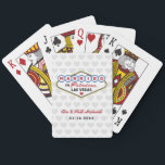 Married in Fabulous Las Vegas Wedding Monogram Playing Cards<br><div class="desc">Custom "Married in Fabulous Las Vegas" wedding favour playing cards feature a monogram of the bride and groom's names and wedding dates and heart patterned background. Black,  red,  blue,  yellow,  and grey design colours.</div>