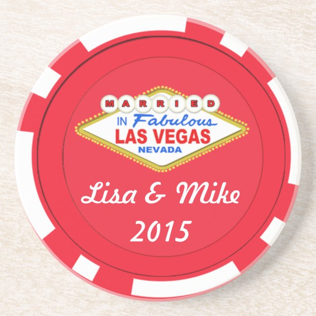 Married In Las Vegas Chip Coaster-Editable Text Coaster (Front)