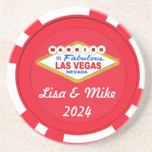 Married In Las Vegas Chip Coaster-Editable Text Coaster