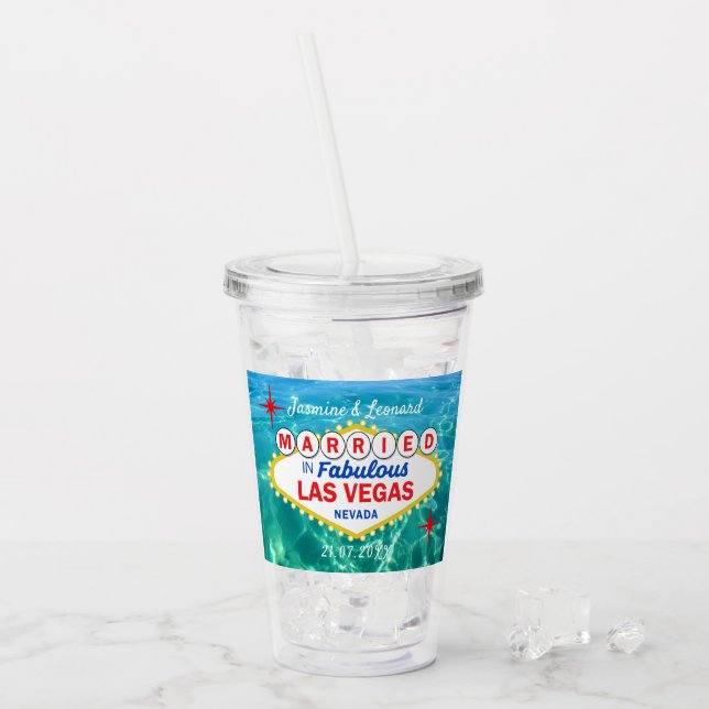 Married in Las Vegas Honeymoon Pool Party Acrylic Tumbler (Front Ice)