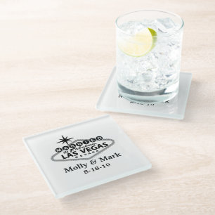 Married in Las Vegas Personalised Wedding Favour Glass Coaster