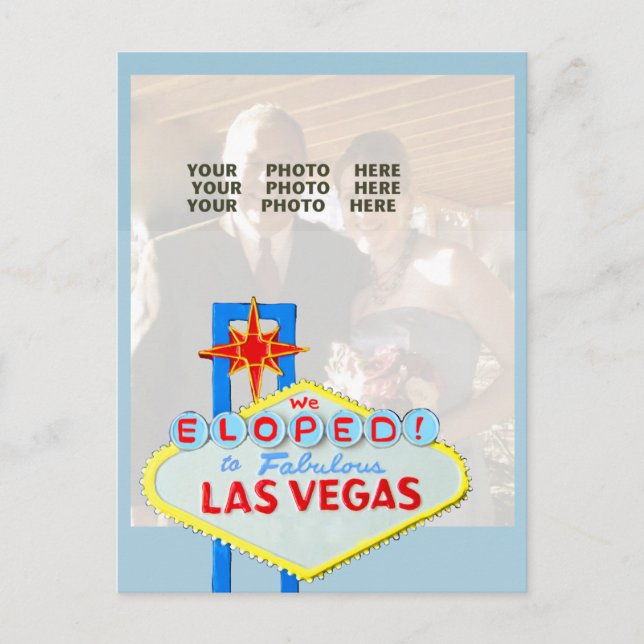 Married in Las Vegas Photo Announcement Blue Postcard (Front)