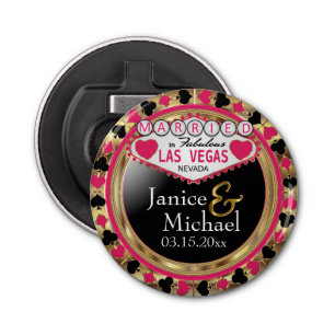 Married in Las Vegas Style - Dark Pink Bottle Opener