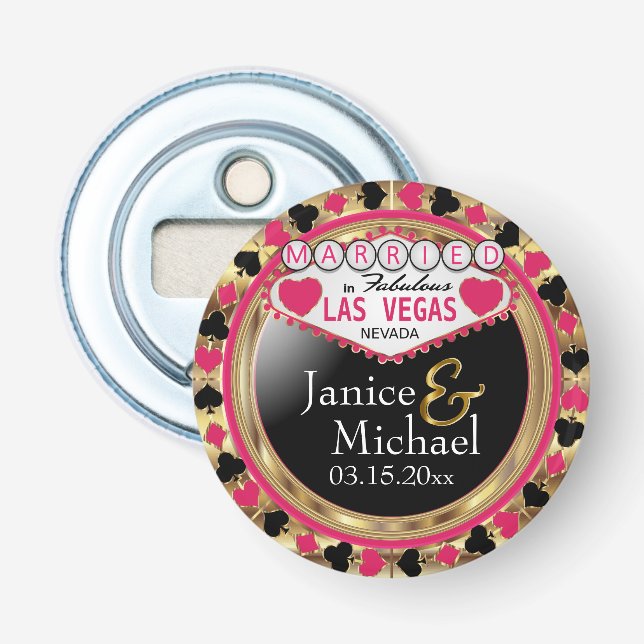 Married in Las Vegas Style - Dark Pink Bottle Opener (Front)